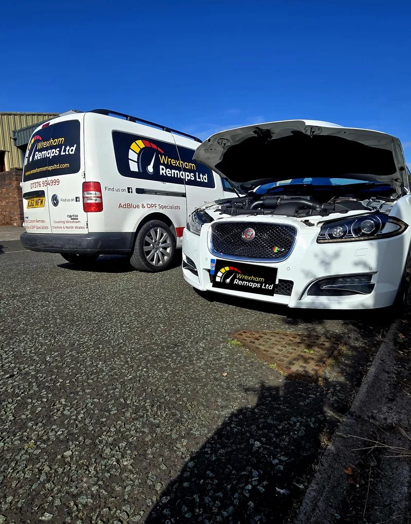 Wrexham Remaps van next to customer Jaguar